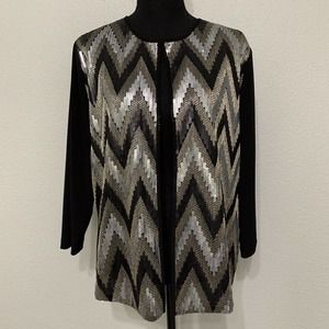 Chicos Travelers Cardigan Jacket Size 2 Large 12/14 Black Stella Sequin Evening